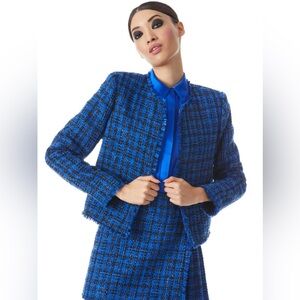 Alice + Olivia Kidman Box Jacket With Fringe in Royalty/Black